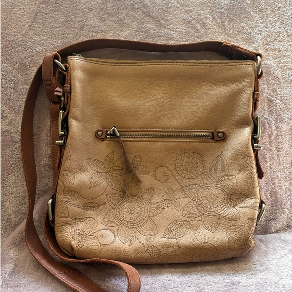 The Sak Handbags - The Sak Tan Leather Embossed Floral Mandala Crossbody Bag Happy & Free Lining